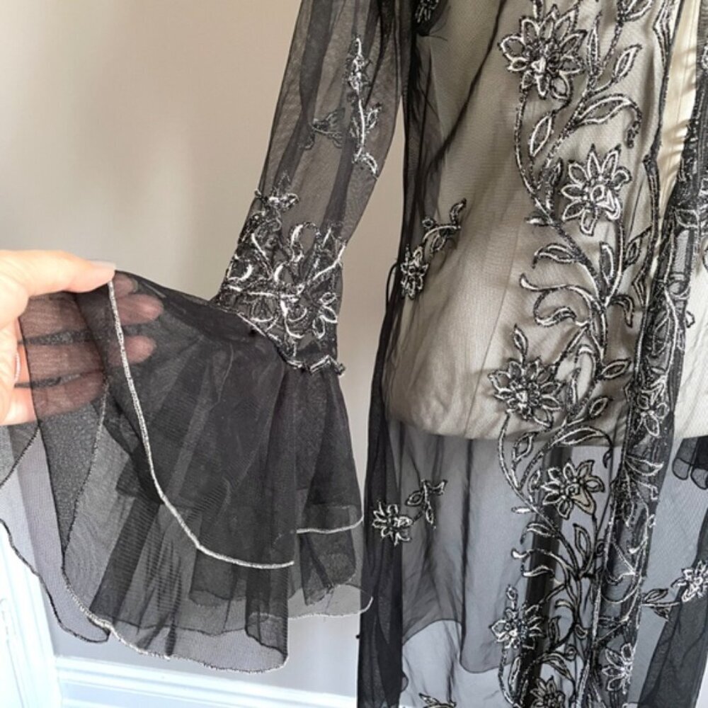 🛑 Vintage Black Mesh Mid-Length Cover-up Robe - Small/Medium - Picture 6 of 10